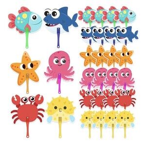 24 Pcs Under the Sea Party Favors Plastic Fans Sea Ocean Animals Handheld Fans